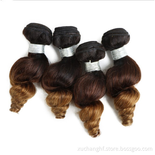 Factory wholesale dyed ombre color human hair bundles, brazilian colored human hair extensions in stock